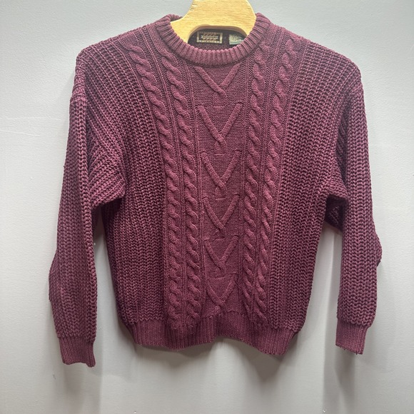 J. Riggins Other - Hunting Horn J Riggins Mens Large Burgundy Cable Knit Ramie Cotton Sweater Vtg